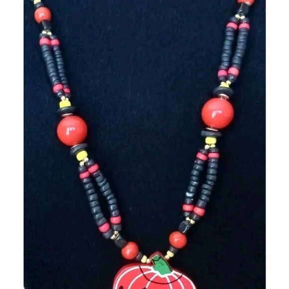 Vintage Halloween Jack O' Lantern Black Cat & Ghost Dangles Beaded 26" Necklace - Picture 3 of 5